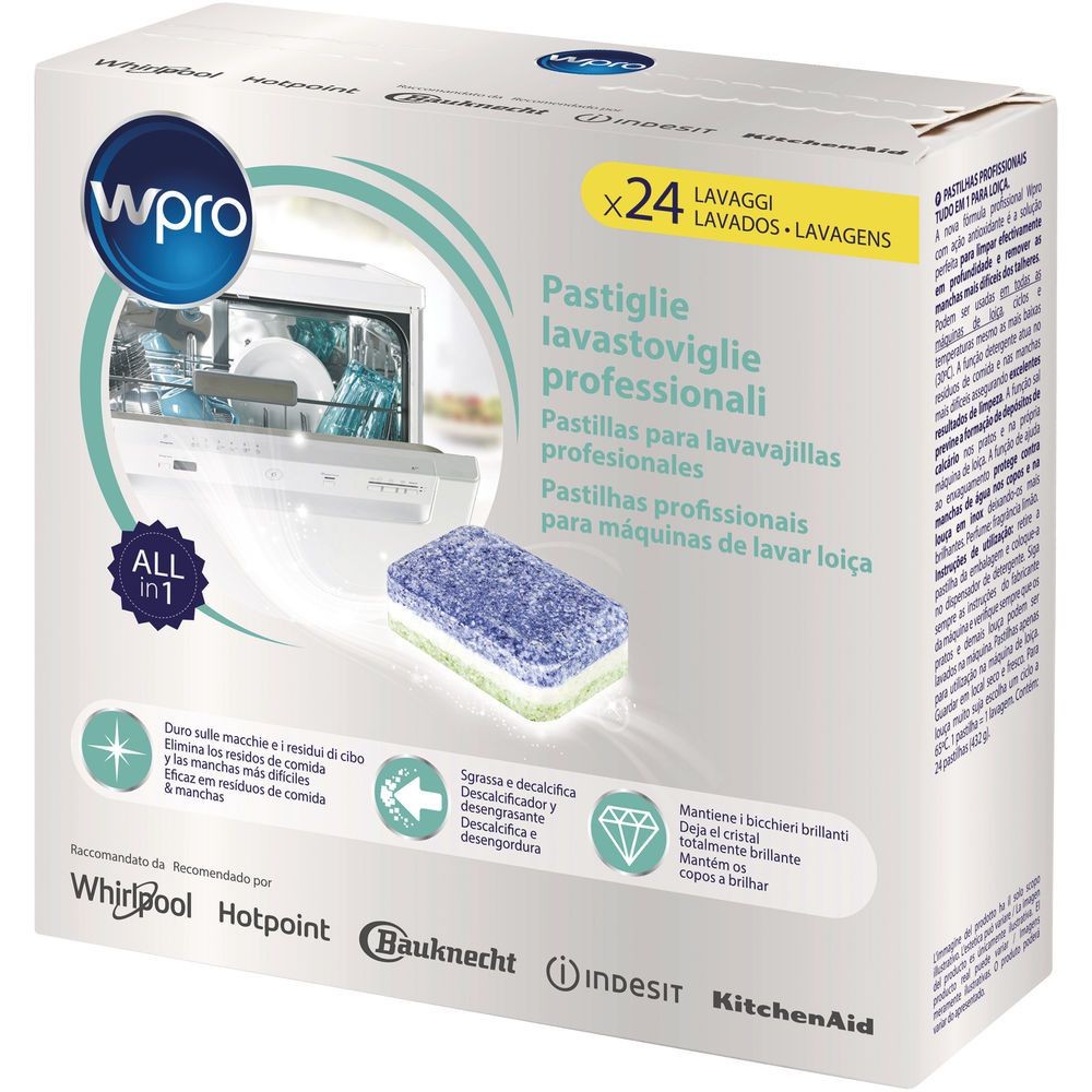 24 Tavolette pastiglie detersivo lavastoviglie tutto in uno WPRO - TAB200
